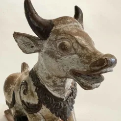 Pamono Indian Artist, Nandi Cow Sculpture, 1800s, Carved and Lacquered Wood