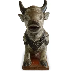 Pamono Indian Artist, Nandi Cow Sculpture, 1800s, Carved and Lacquered Wood