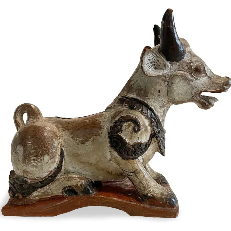 Pamono Indian Artist, Nandi Cow Sculpture, 1800s, Carved and Lacquered Wood