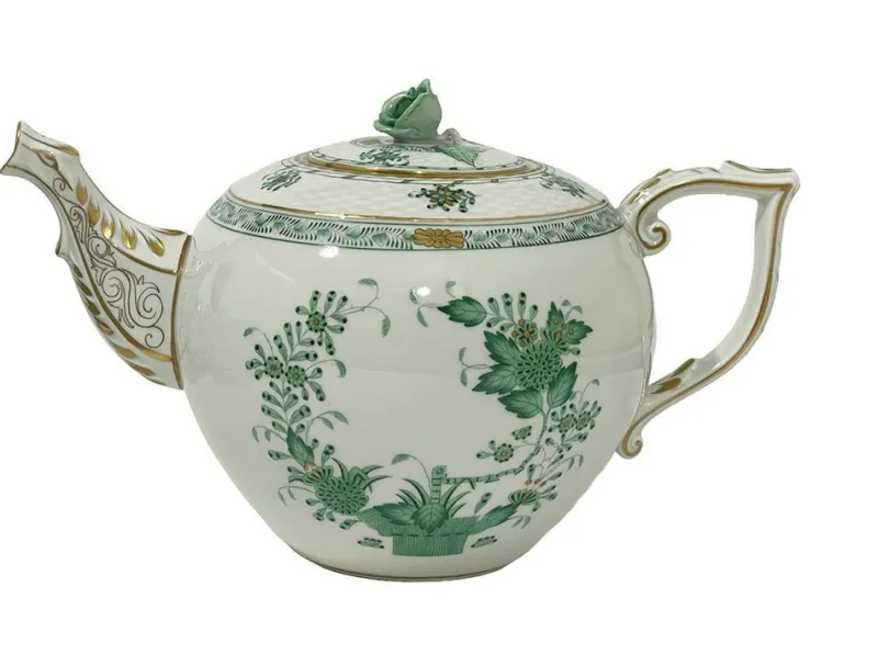 Pamono Indian Basket Green Pattern Porcelain Tea Service for 12 from Herend, Hungary, 1930s, Set of 27> Coffee & Tea Service