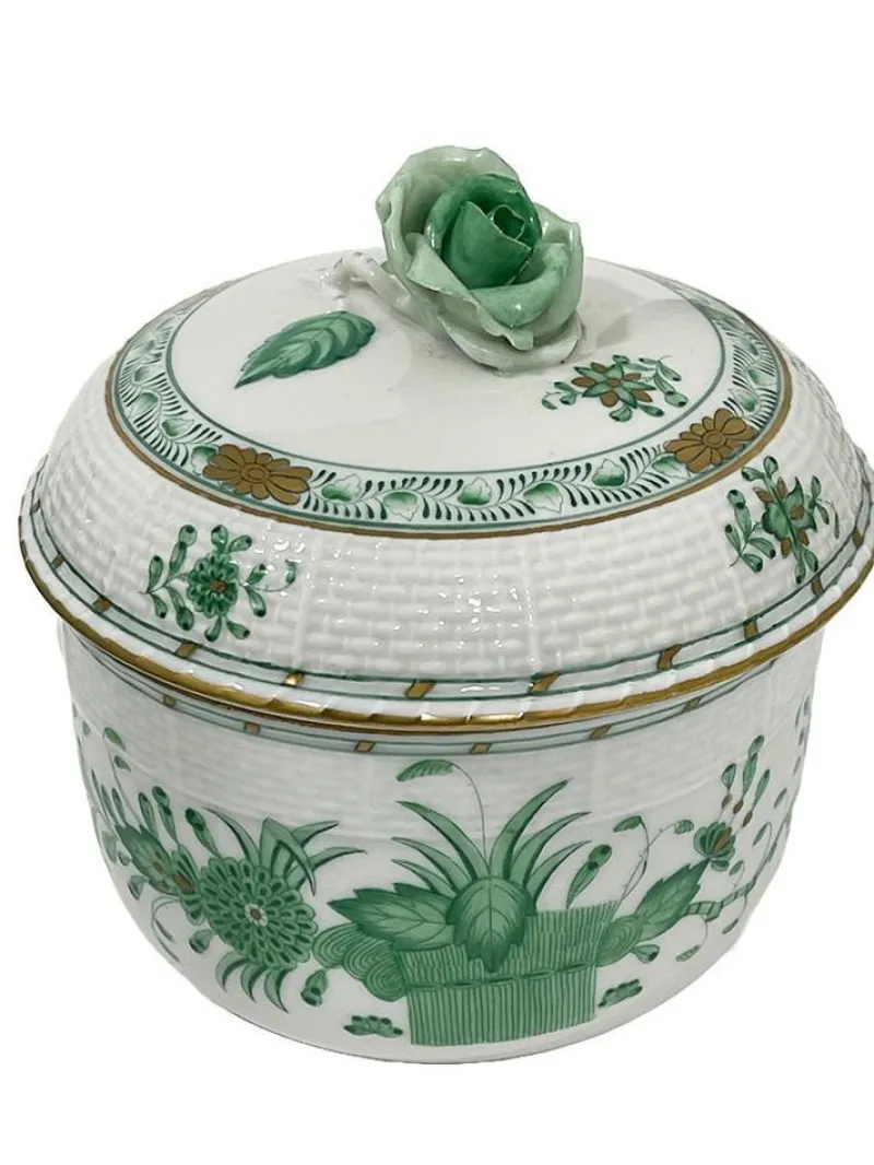 Pamono Indian Basket Green Pattern Porcelain Tea Service for 12 from Herend, Hungary, 1930s, Set of 27> Coffee & Tea Service