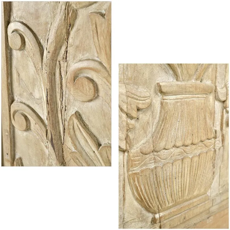 New Pamono Indian Carved Wooden Wall Panel with Floral Decoration