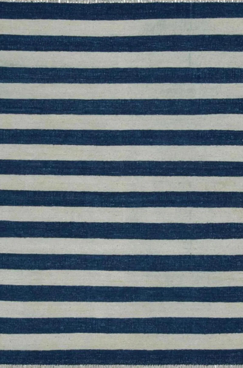 Pamono Indian Dhurrie Rug with Blue and White Stripes from R&K Principal Jahanshah Nazmiyal> Carpets & Textiles|Carpets & Textiles