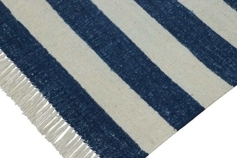 Pamono Indian Dhurrie Rug with Blue and White Stripes from R&K Principal Jahanshah Nazmiyal> Carpets & Textiles|Carpets & Textiles
