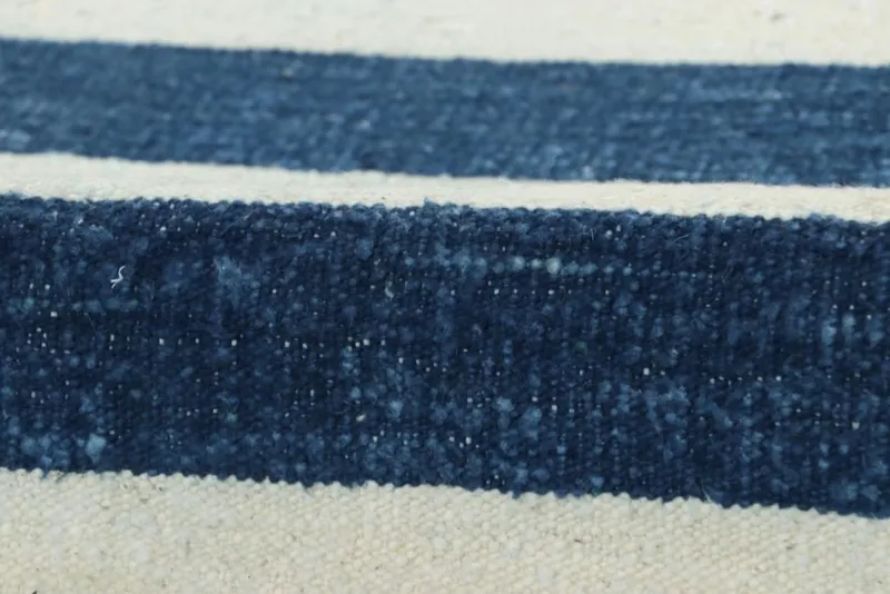 Pamono Indian Dhurrie Rug with Blue and White Stripes from R&K Principal Jahanshah Nazmiyal> Carpets & Textiles|Carpets & Textiles