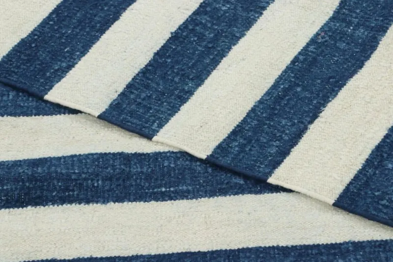 Pamono Indian Dhurrie Rug with Blue and White Stripes from R&K Principal Jahanshah Nazmiyal> Carpets & Textiles|Carpets & Textiles