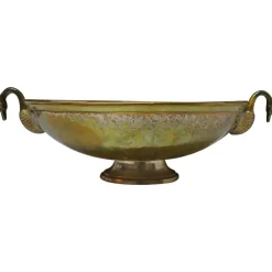 Pamono Indian Oval Beaten Brass Dish with Swan Handles, 1900s> Serving Dishes