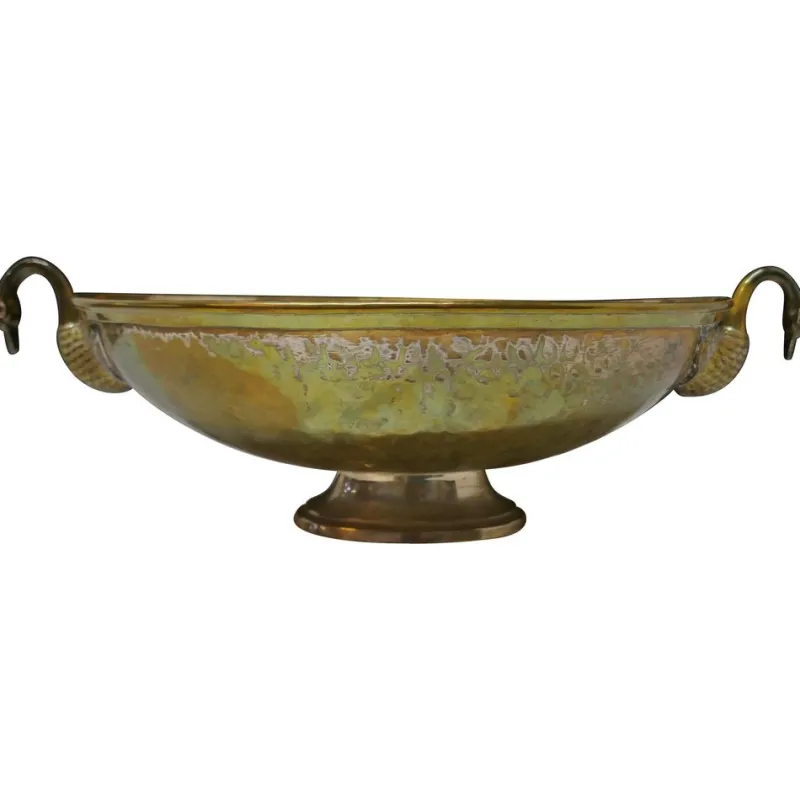 Pamono Indian Oval Beaten Brass Dish with Swan Handles, 1900s> Serving Dishes