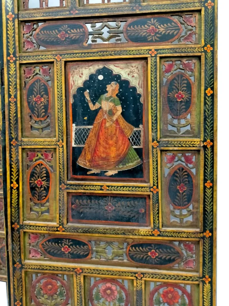 Online Pamono Indian Polychrome Screen, Early 20th Century