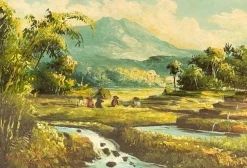 Outlet Pamono Indochinese Rice Field, 1950s, Oil on Canvas, Framed