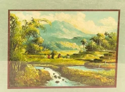 Outlet Pamono Indochinese Rice Field, 1950s, Oil on Canvas, Framed