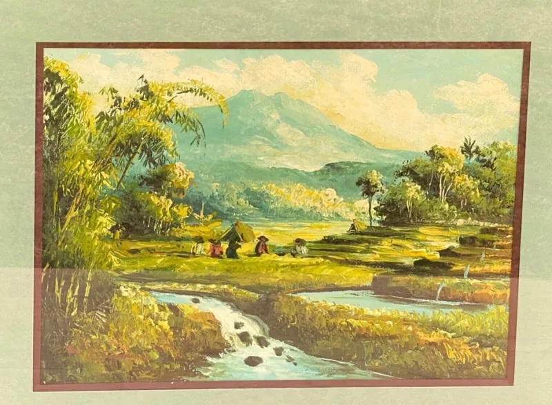 Outlet Pamono Indochinese Rice Field, 1950s, Oil on Canvas, Framed