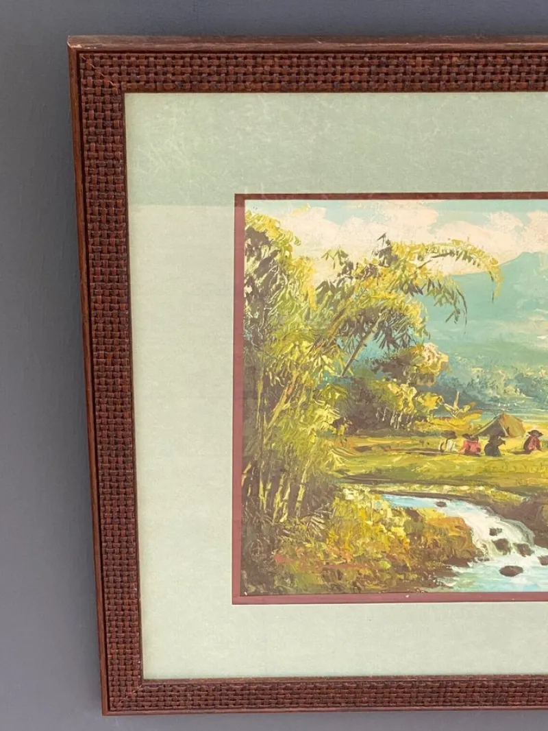Outlet Pamono Indochinese Rice Field, 1950s, Oil on Canvas, Framed