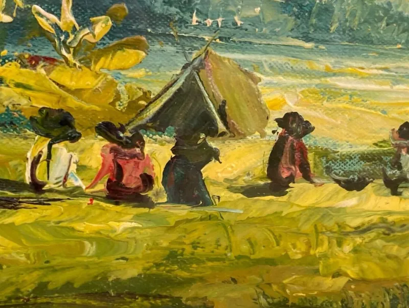 Outlet Pamono Indochinese Rice Field, 1950s, Oil on Canvas, Framed