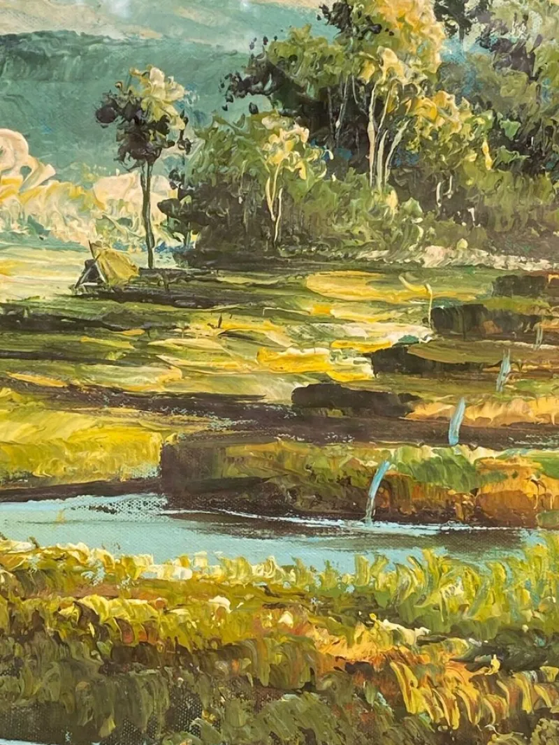 Outlet Pamono Indochinese Rice Field, 1950s, Oil on Canvas, Framed
