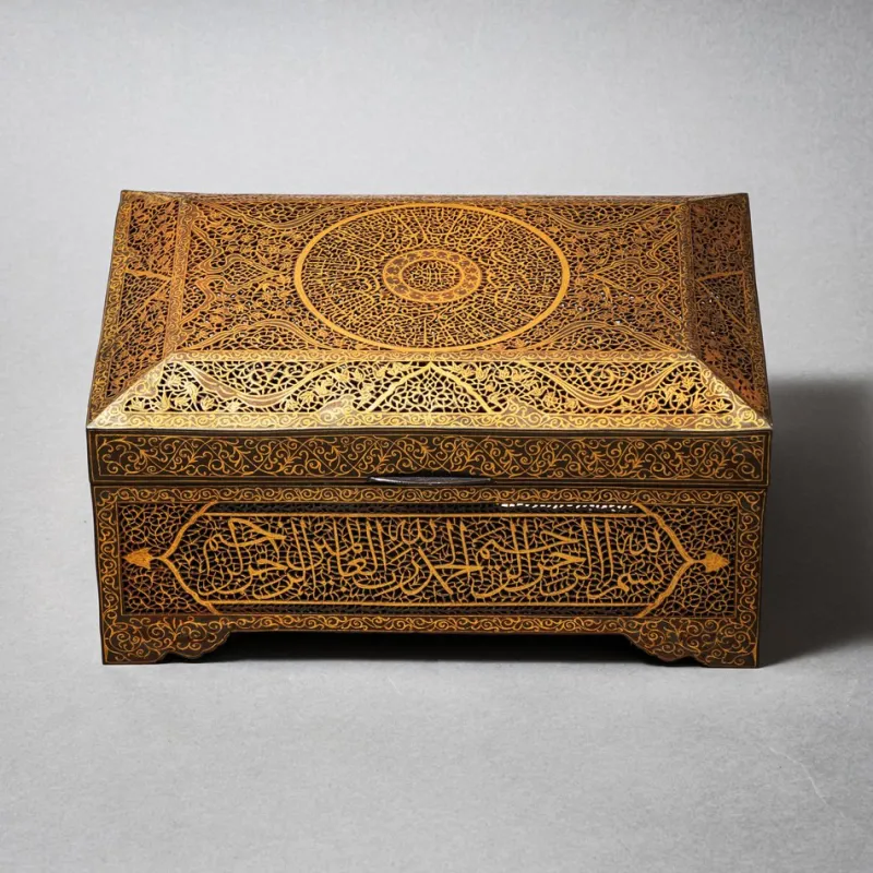 Pamono Indo-Middle Eastern Iron Koftgari Casket, Late 19th Century> Trunks Crates & Baskets