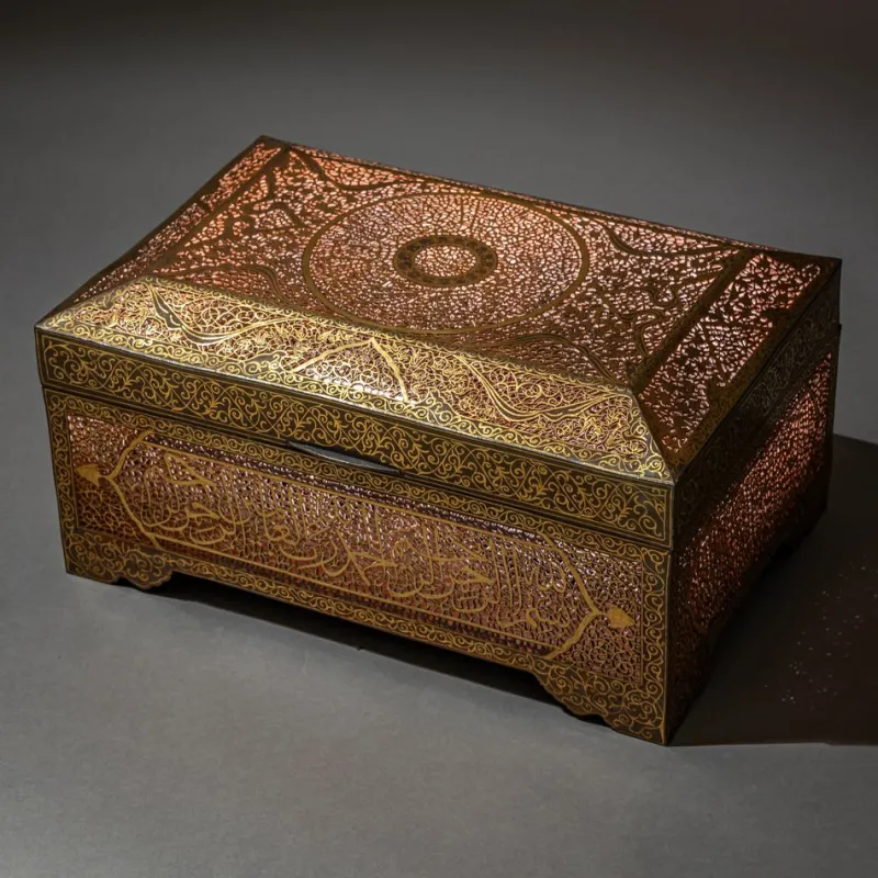 Pamono Indo-Middle Eastern Iron Koftgari Casket, Late 19th Century> Trunks Crates & Baskets