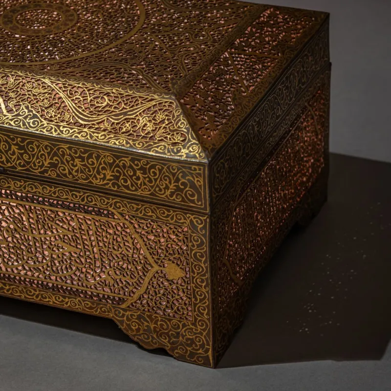 Pamono Indo-Middle Eastern Iron Koftgari Casket, Late 19th Century> Trunks Crates & Baskets