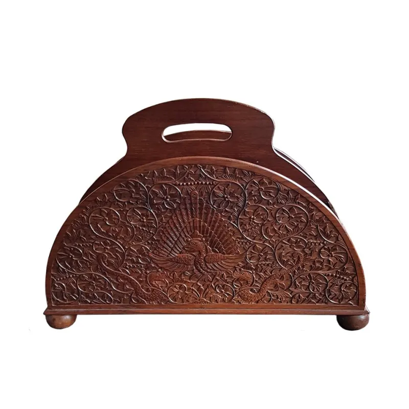 Sale Pamono Indonesian Colonial Art Deco Hand Carved Wooden Magazine Rack