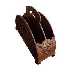Sale Pamono Indonesian Colonial Art Deco Hand Carved Wooden Magazine Rack