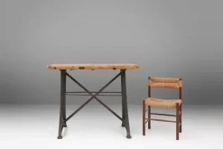 Pamono Industrial Bistro Table with Cast Iron Legs and Wooden Top, Belgium, 1920s><noscript><img width=