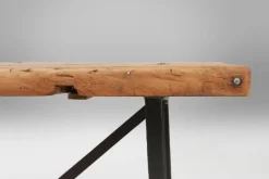 Pamono Industrial Bistro Table with Cast Iron Legs and Wooden Top, Belgium, 1920s><noscript><img width=