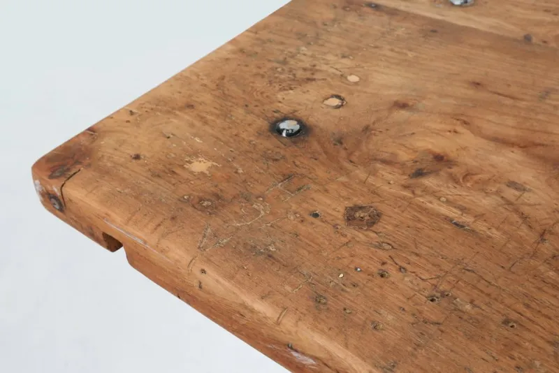 Pamono Industrial Bistro Table with Cast Iron Legs and Wooden Top, Belgium, 1920s> Worktables & Workbenches