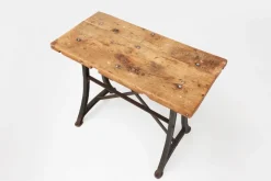 Pamono Industrial Bistro Table with Cast Iron Legs and Wooden Top, Belgium, 1920s><noscript><img width=
