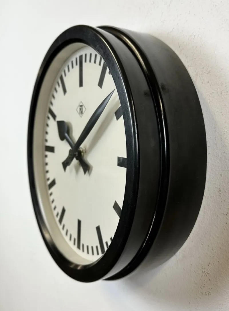 Sale Pamono Industrial Black Bakelite Station Wall Clock from TN, 1940s