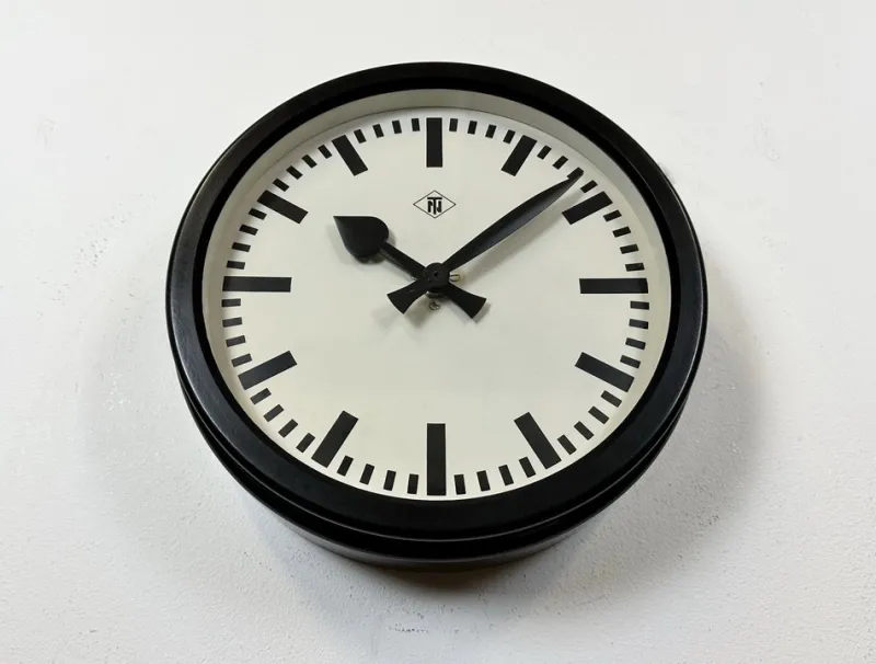 Sale Pamono Industrial Black Bakelite Station Wall Clock from TN, 1940s