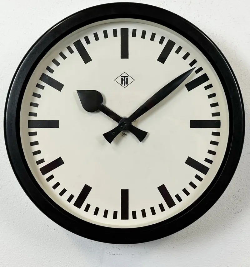 Sale Pamono Industrial Black Bakelite Station Wall Clock from TN, 1940s