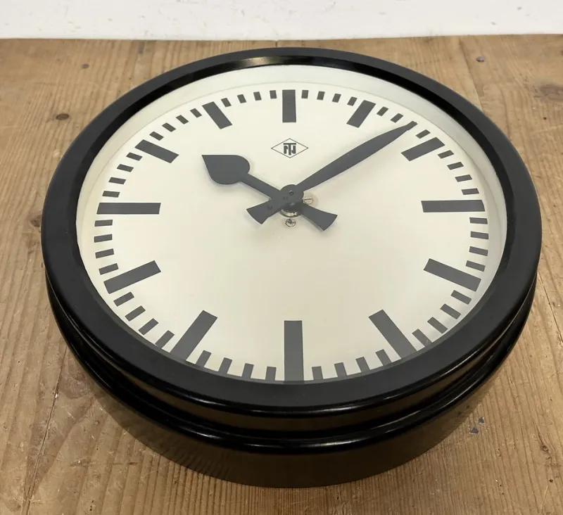 Sale Pamono Industrial Black Bakelite Station Wall Clock from TN, 1940s