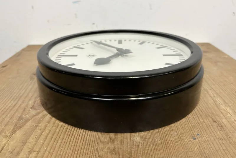 Sale Pamono Industrial Black Bakelite Station Wall Clock from TN, 1940s