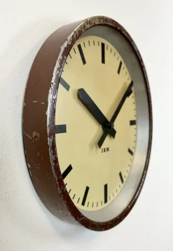 Clearance Pamono Industrial Brown Factory Wall Clock from IBM, 1950s