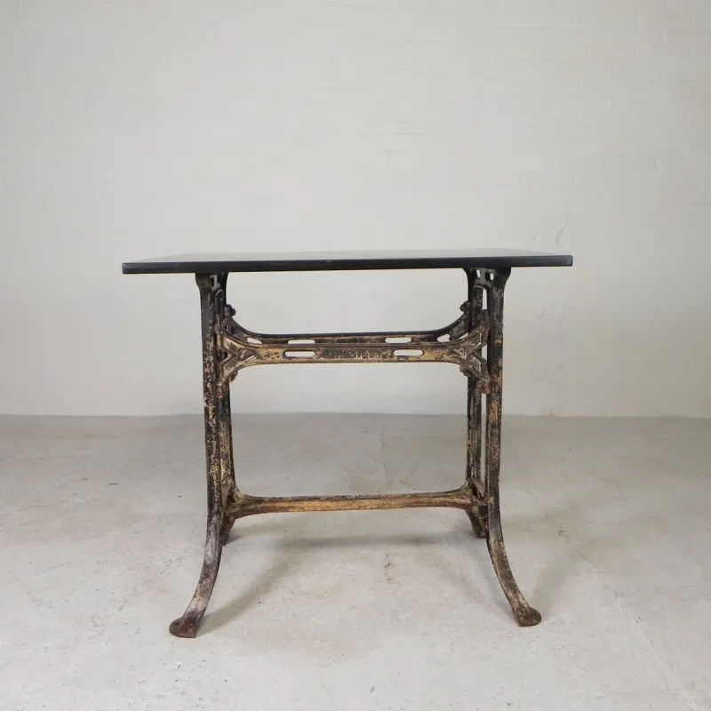 Outlet Pamono Industrial Cast Iron Garden Table with Stone Top, 1930s