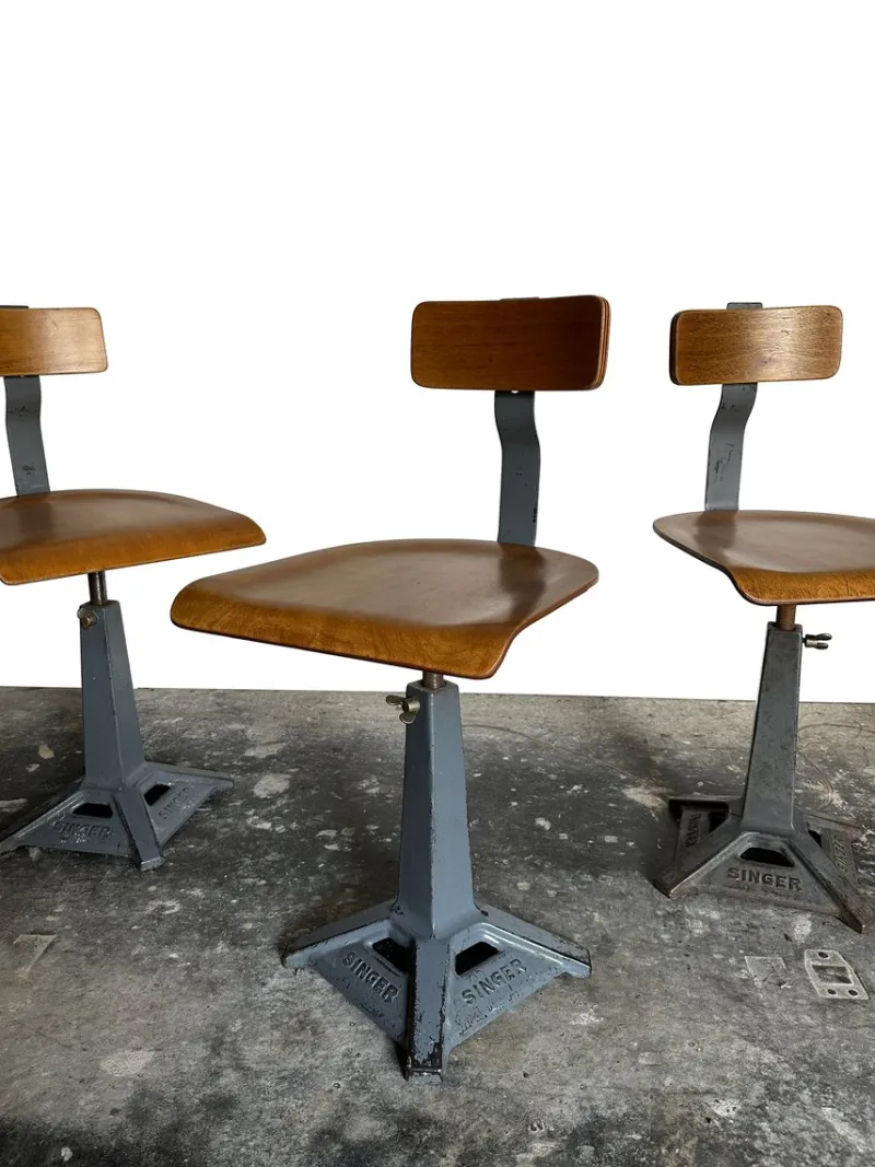 Sale Pamono Industrial Factory Machinist Sewing Chairs from Simanco, 1940s, Set of 3