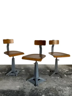 Sale Pamono Industrial Factory Machinist Sewing Chairs from Simanco, 1940s, Set of 3