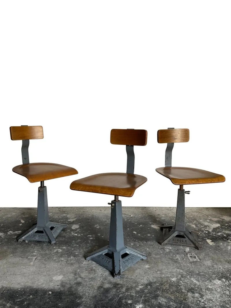 Sale Pamono Industrial Factory Machinist Sewing Chairs from Simanco, 1940s, Set of 3