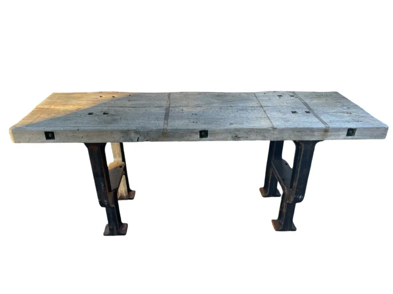Pamono Industrial Factory Workbench in Cast Iron and Wood Top, 1955> Worktables & Workbenches