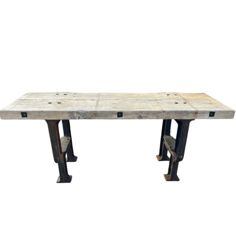 Pamono Industrial Factory Workbench in Cast Iron and Wood Top, 1955> Worktables & Workbenches