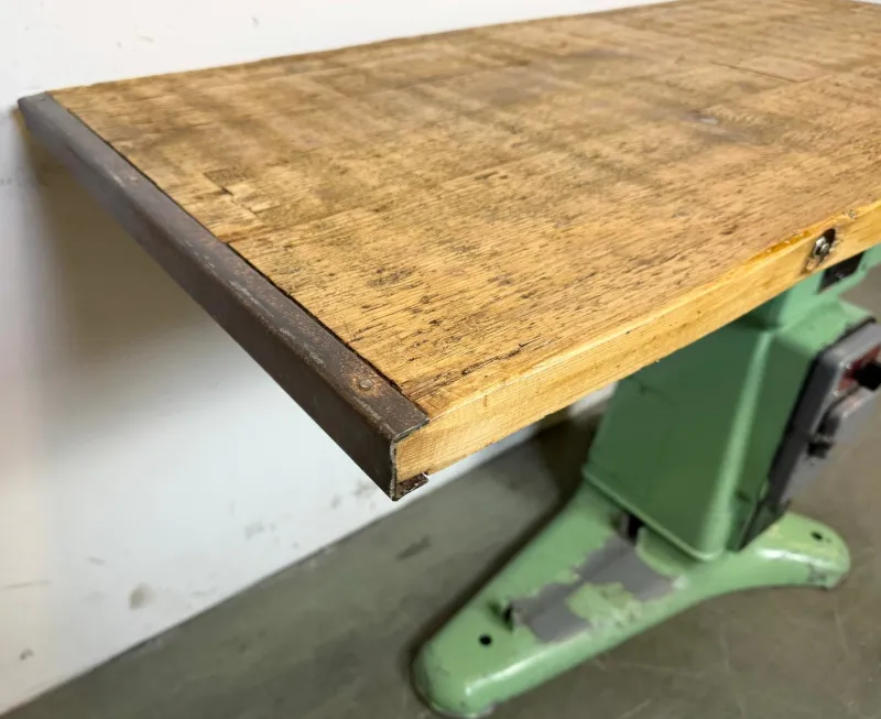 Pamono Industrial Green Cast Iron Table, 1960s> Worktables & Workbenches
