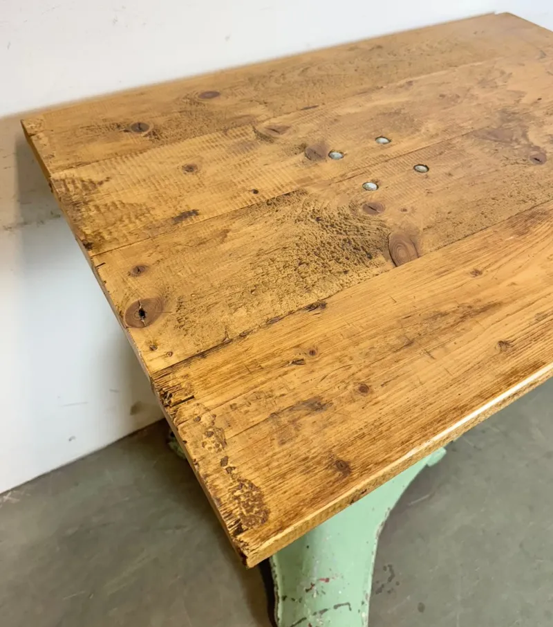 Pamono Industrial Green Cast Iron Table, 1960s> Worktables & Workbenches