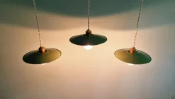 Pamono Industrial Green Pendant Lights, 1940s, Set of 3