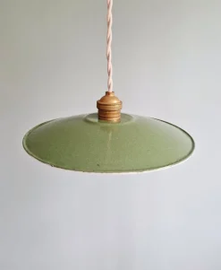Pamono Industrial Green Pendant Lights, 1940s, Set of 3