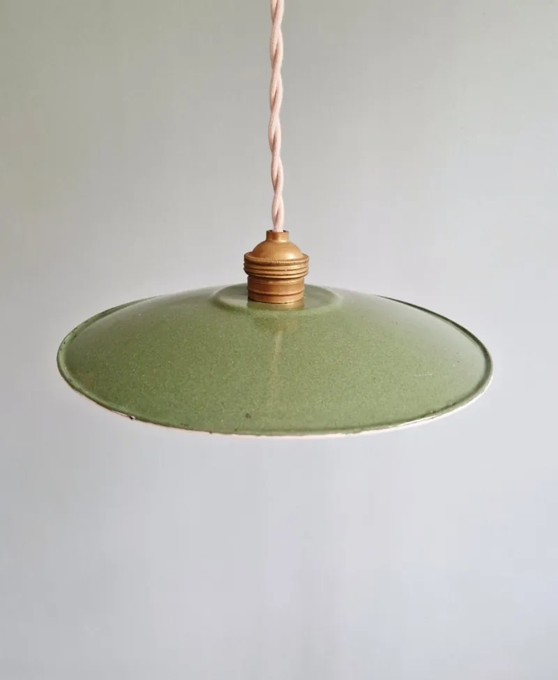Pamono Industrial Green Pendant Lights, 1940s, Set of 3
