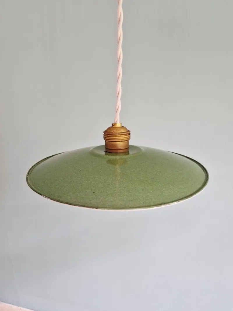 Pamono Industrial Green Pendant Lights, 1940s, Set of 3