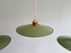 Pamono Industrial Green Pendant Lights, 1940s, Set of 3