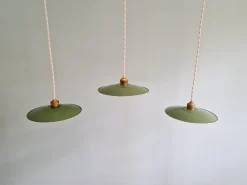 Pamono Industrial Green Pendant Lights, 1940s, Set of 3