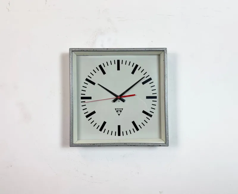 Hot Pamono Industrial Grey Square Wall Clock from Pragotron, 1980s