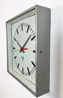 Hot Pamono Industrial Grey Square Wall Clock from Pragotron, 1980s